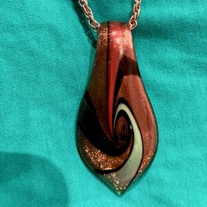 Glass Pendant Necklace w Choker&Chain